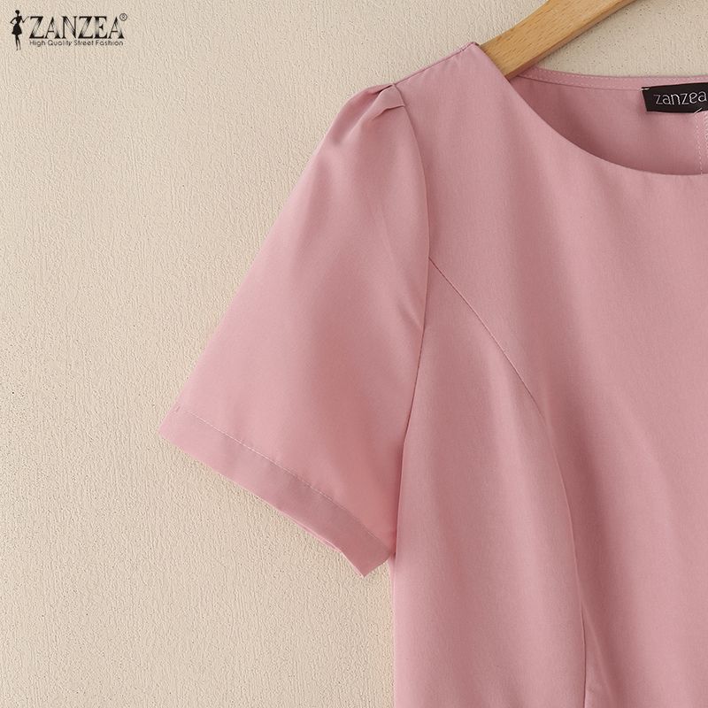 ZANZEA Women Casual Round Neck Summer Puff Short Sleeve Dress