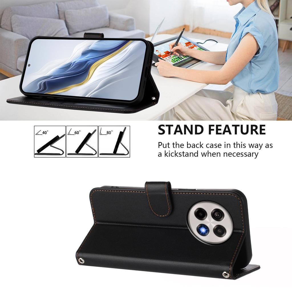 For OnePlus Ace 5 Pro 5G/OnePlus 13R 5G Leather Case Wallet Stand Phone Cover with Wrist Strap