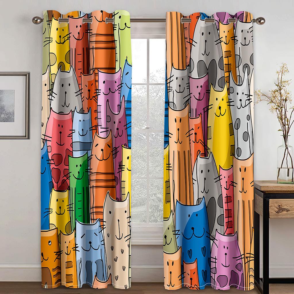 Levné Kreslené Vtipné Kočky Vlastní Dětské 2 Kusy Doprava Zdarma Tenké Závěsy do Obývacího Pokoje Ložnice Dětské Okenní Závěsy