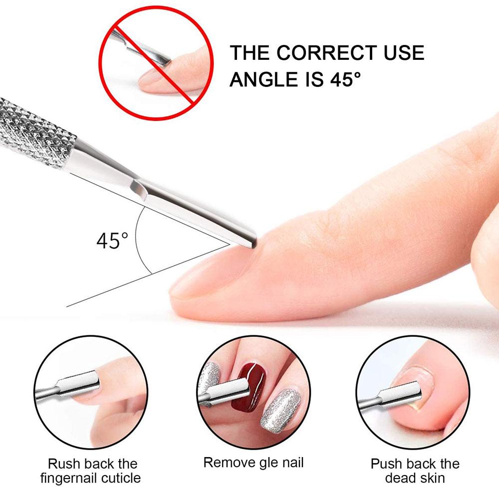 2pcs/set Stainless Steel Nail Cuticle Remover Double-Headed Gel Polish Remover Nail Pusher Culticle Bevel Shovel Manicure Tools