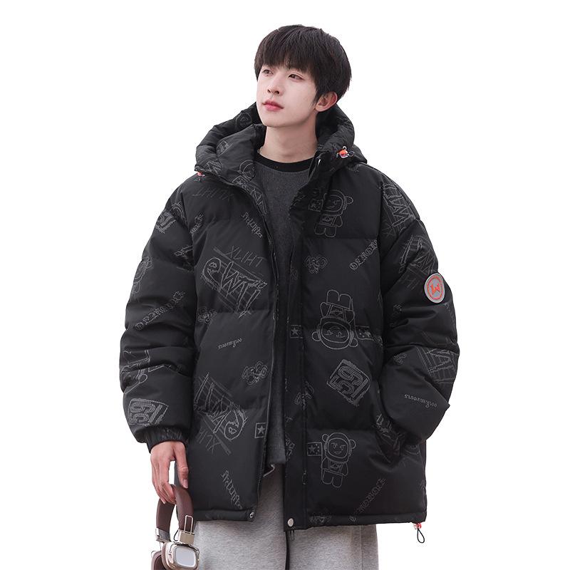 Men's and women's same white duck down jacket winter new printed fashion casual versatile hooded jacket