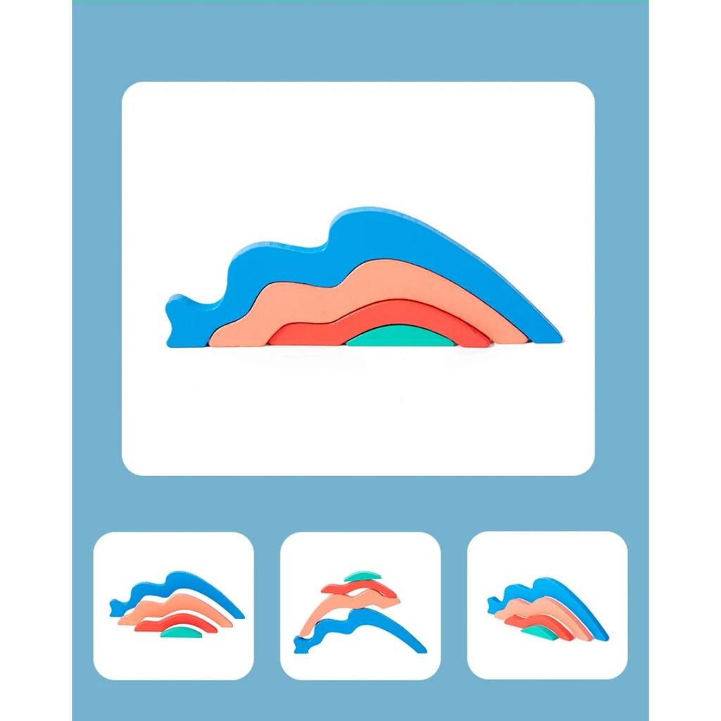 Children Rainbow Wooden Blocks Board Game Wooden Toys Montessori Parish Color Cognitive 3D Constructor Sensory Game Toy for Kids