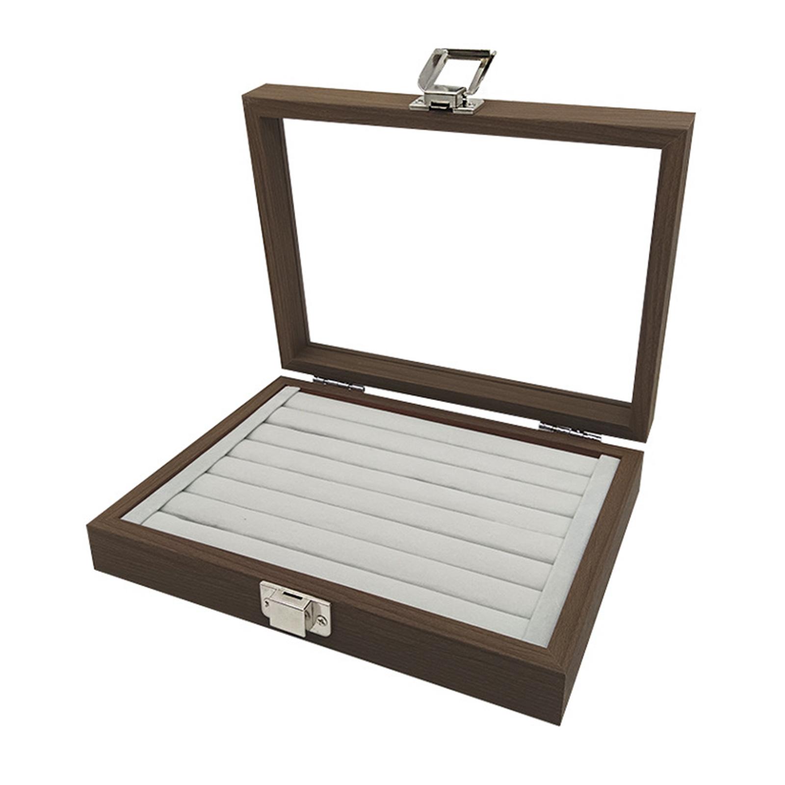 

Деревянный держатель для колец с бархатной внутренней отделкой, запирающаяся шкатулка для демонстрации ювелирных изделий, органайзер для хранения аксессуаров для нейл-арта для женщин 8