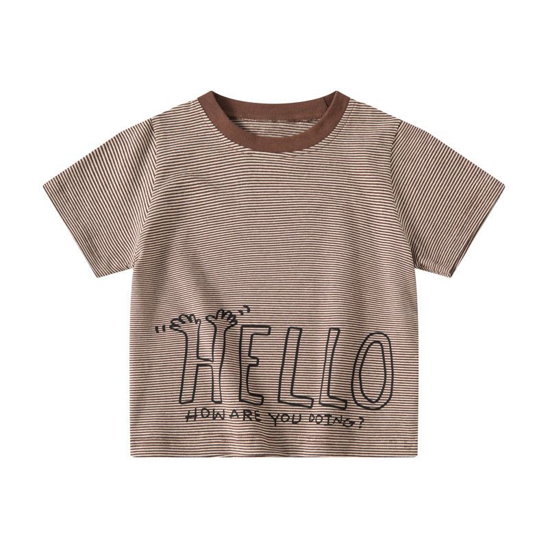 Children's Clothing Boys' Half Sleeve Girl Letter Stripes Tops Kids Short Sleeve T-Shirt Baby Boy Loose Summer Round Neck