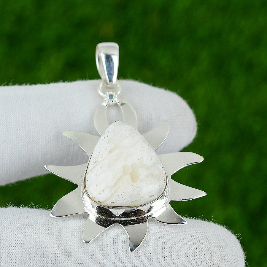 

Wedding Gift For Her 925 Sterling Silver Natural Scolecite Gemstone Pendant