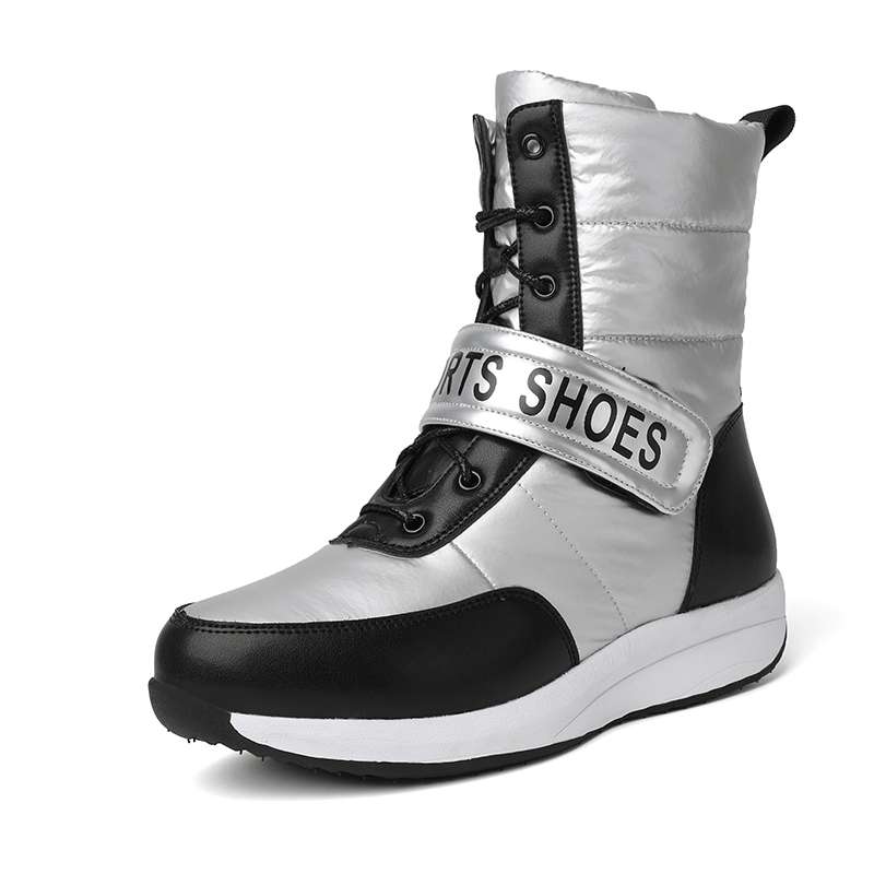 Krazing Pot Microfiber Down Boots Winter Shoes Med Heels Size 44 Wedges Super Size Snow Boots Hook Loop Mixed Color Keep Warm Mid-calf Boots