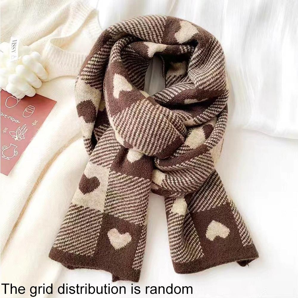 Korean Style Plaid Heart Scarf Thickened Winter Cashmere Shawl Elegant Y2K Checkered Scarf  Unisex