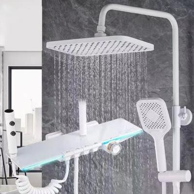 Upgrade White Hot Cold Bathroom Shower Set with LED Display Piano Keys Bath Shower Rain Shower Faucet Bathroom Accessories Brass