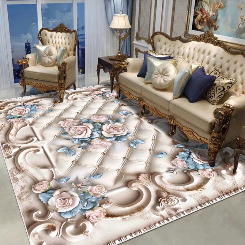 Dekorativní koberec v evropském stylu do obývacího pokoje, květinový vzor, velký rozměr, protiskluzové koberce, rohožka ke vchodovým dveřím, pratelný, přizpůsobitelný
