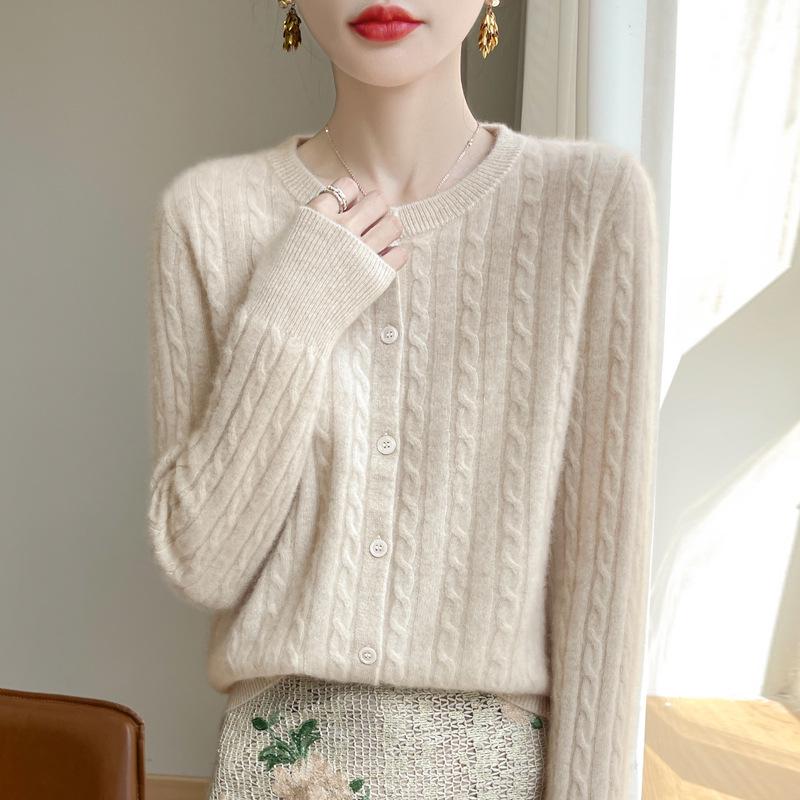 Dámský pletený kardigan s kulatým výstřihem Andy Cashmere Sweater Coat - Podzim 2025, Korejský styl