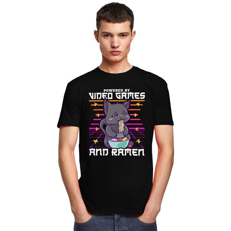 Powered By Video Games Ramen Anime Cat T Shirts Men 100 Cotton Tees Fathers Day Gift Tshirts ShortSleeve Tshirt Clothes
