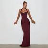 European and American new neck tube top dress long skirt waist side twist pleated slim dress
