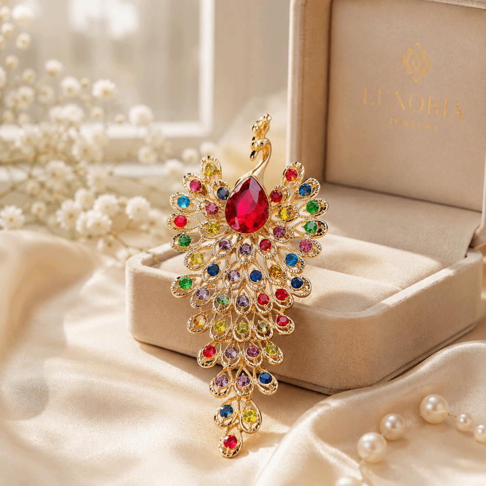 Crystal Peacock Rhinestone Brooch Exquisite Chest Flower Pin Peacock Badge Pin For Suits