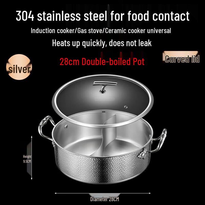 FATTBAO 304 Stainless Steel Hammered Hot Pot with Glass Lid