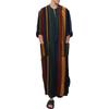 Men's Striped Muslim Long Robe Jumpsuit Tang Suit with Stand-up Collar