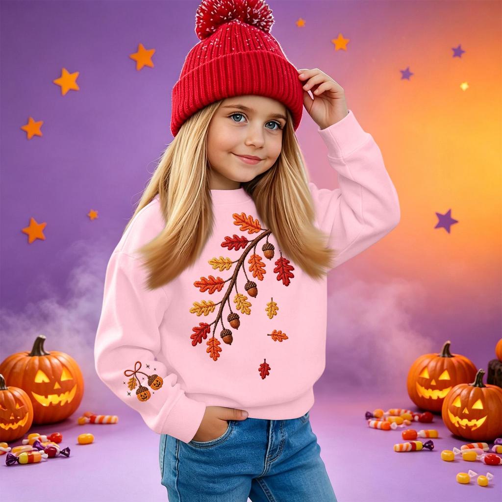 Kids' casual long-sleeved sweatshirt with Halloween print, suitable for holiday parties and everyday wear.
