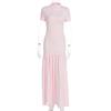 2026 European Women's Slim Fit Patchwork Dress - Fashionable Summer Round Neck with Slit