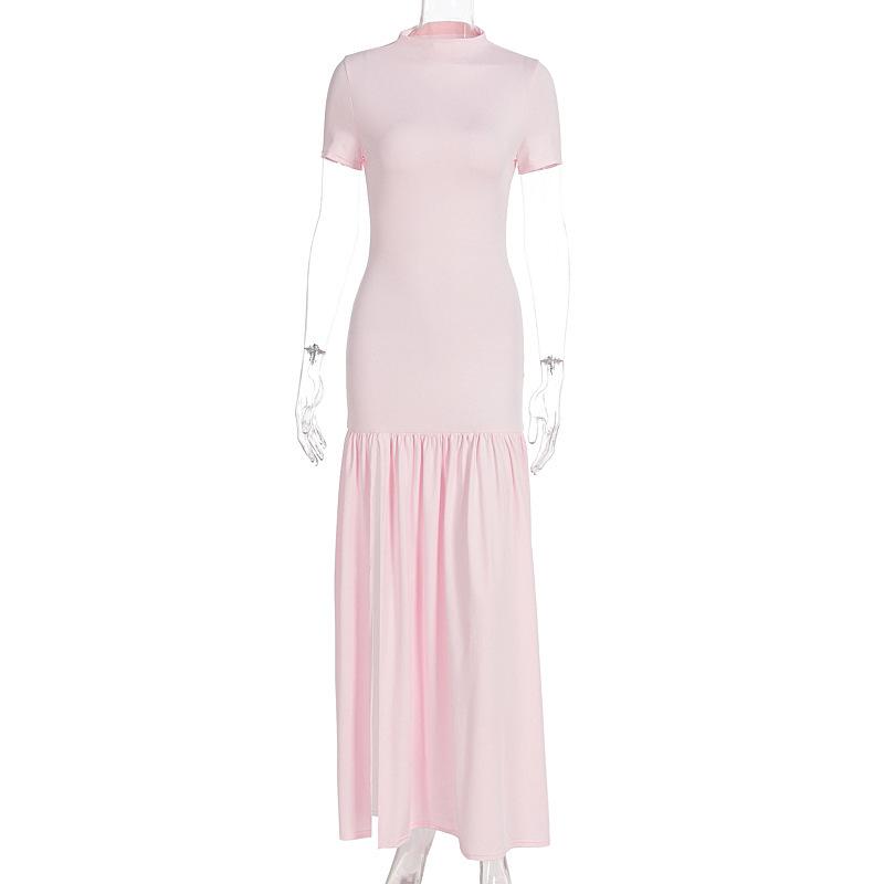 2026 European Women s Slim Fit Patchwork Dress - Fashionable Summer Round Neck with Slit XL
