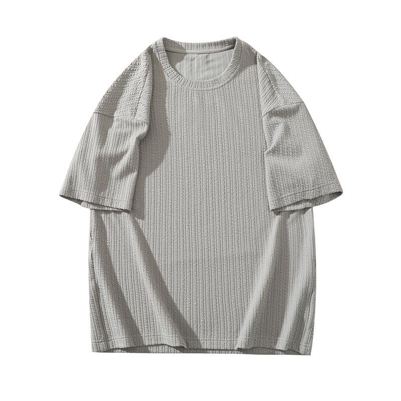 Heavyweight Men's Short-Sleeve T-shirt, Japanese Trendy Loose Fit, Casual Pure Color Three-Quarter Sleeve Tee