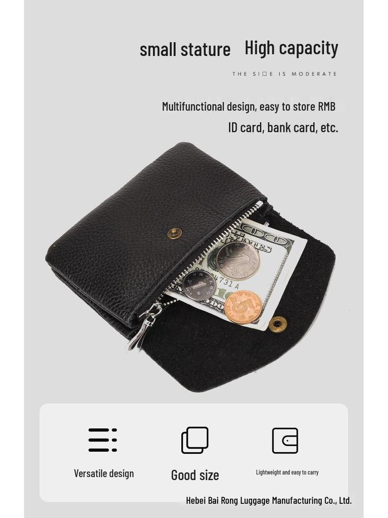 Lychee Pattern Soft Leather Unisex Coin Purse - Genuine Cowhide Card Holder & Storage Bag