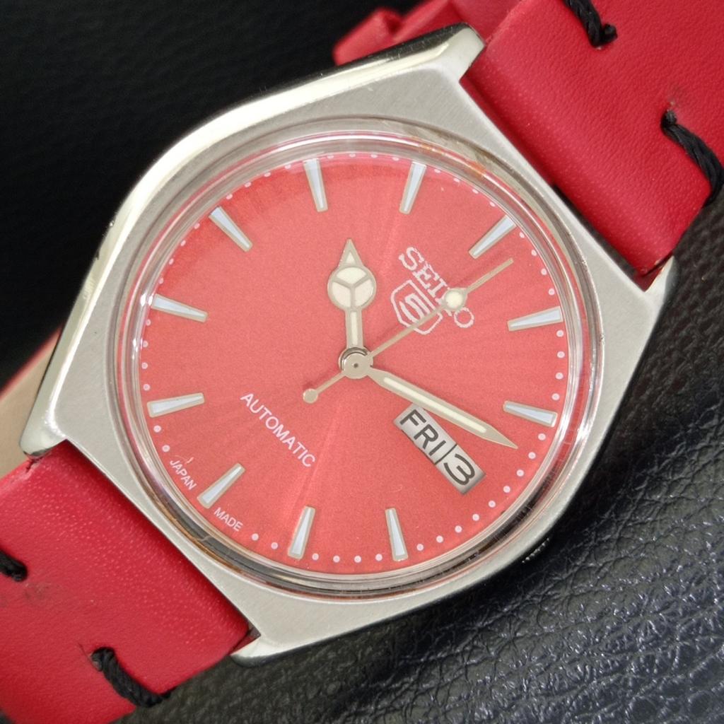 VINTAGE SEIKO 5 AUTOMATIC 6309A JAPAN MENS RED COLOR DIAL WATCH A701454-5 R206b-a701454