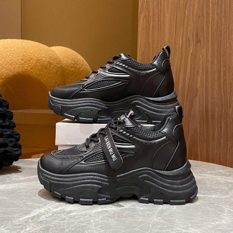 Autumn and winter new heightening shoes platform sports shoes solid color round head casual inner heightening dad shoes
