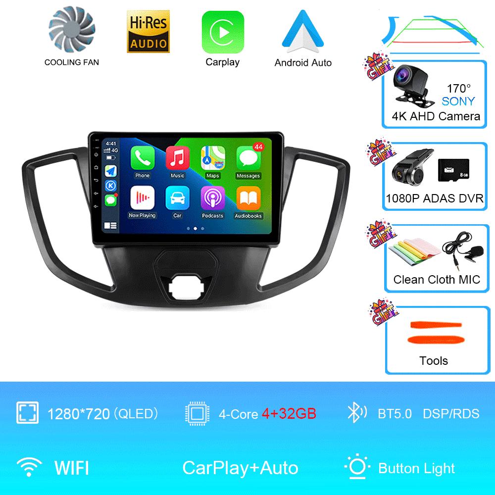 Car Radio Android 14 For Ford Transit 2015 2016 2017 2018 Carplay Multimedia Video Player GPS Stereo 2din WIFI+4G BT QLED Screen