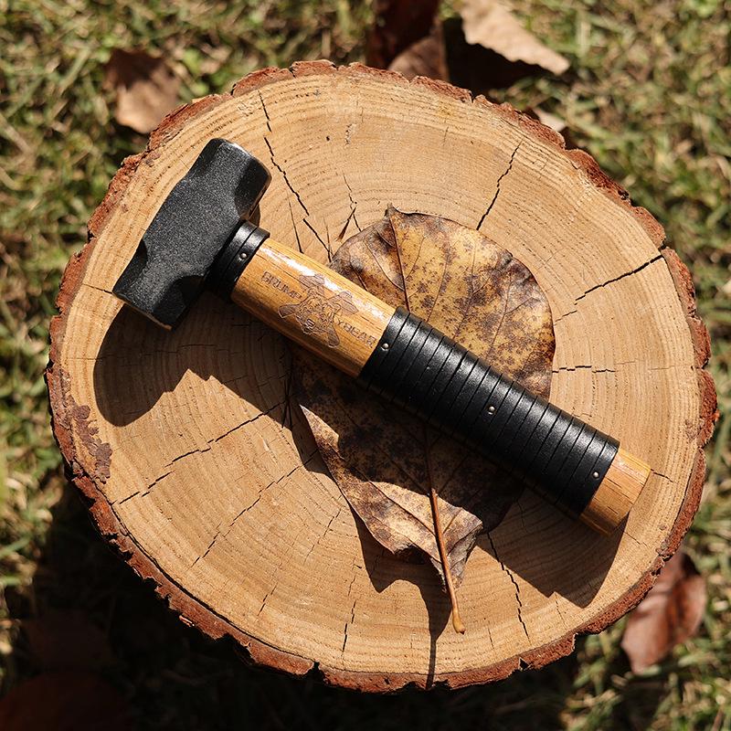 G&B Grumpy Bear Cowhide Handle Camping Hammer - Durable Forged Ground Nail Tool for Outdoor Craftsmanship