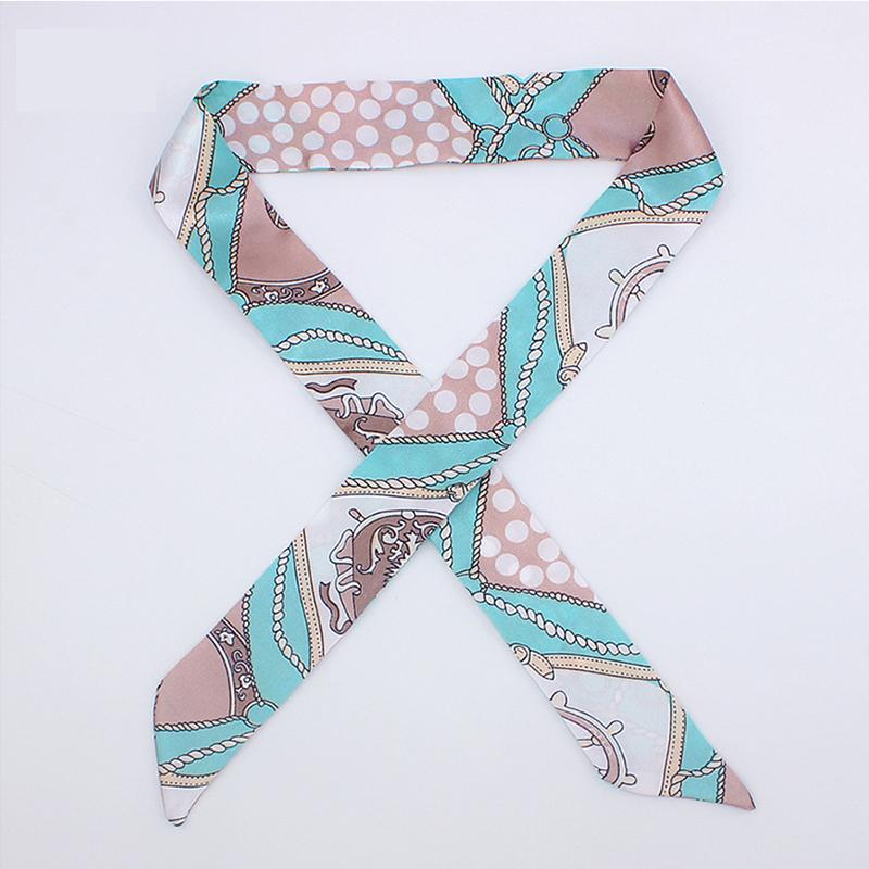 4cm* 95cm Woman Thin Imitation Silk Scarf Long Hair Strip Headband Neckerchief Fashion Bag Handle Ribbon Scarf Female Tie