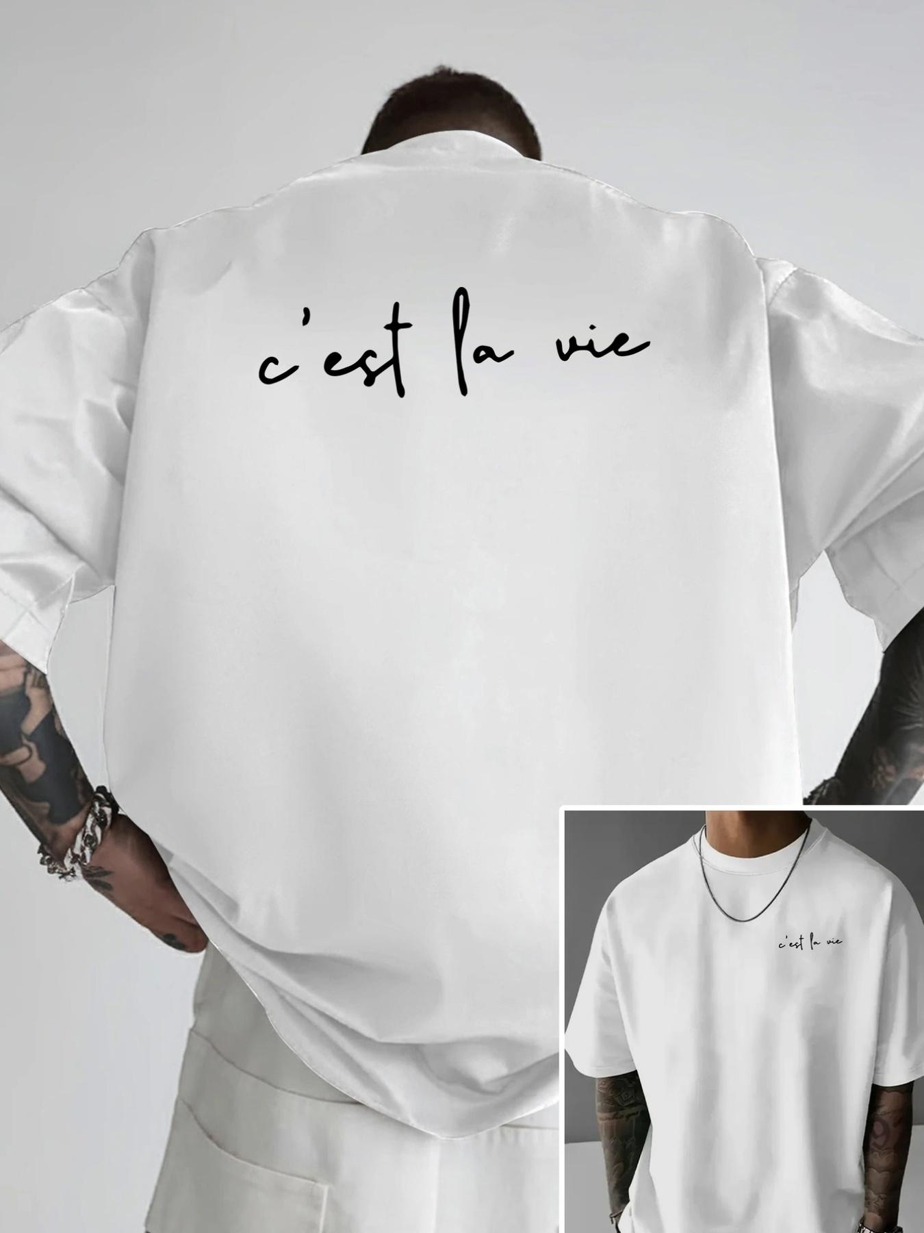 

100% pure cotton summer men s fashionable casual loose c est la vie letter double-sided printed round neck short sleeved T-shirt 5XL різнокольоровий