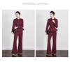 Nanyou Woolen Women's Waist-Cinched Blazer & Flared Pants Set - Goddess Style