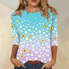Women's Casual Three Quarter Sleeve Floral Print Round Neck Top Lightweight Comfortable Fit for Everyday Wear