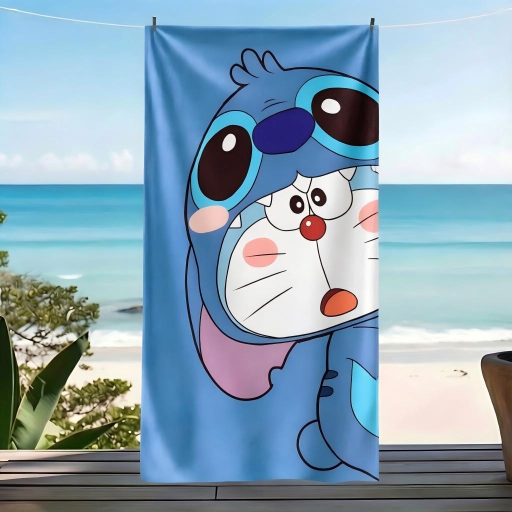 Doraemon Beach Towel Solid Blue Cartoon Character Print Microfiber Sand Free Quick Dry Towel Summer Pool Travel Bath Decor Kids