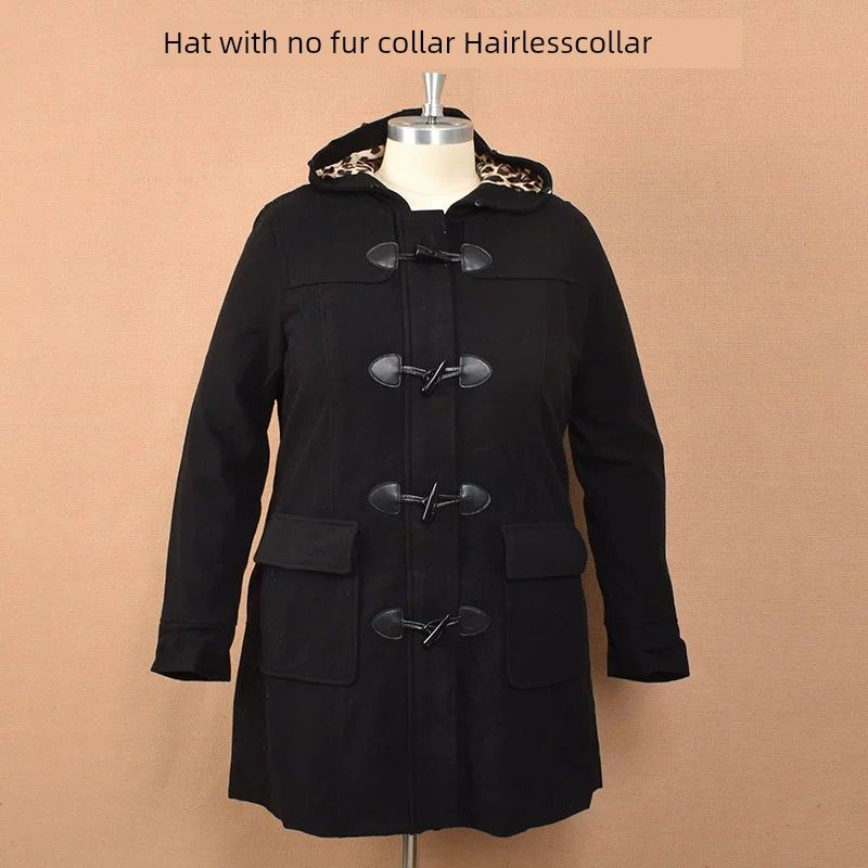 

Special Offer: 150.00kg Foreign Trade Women s Clothing Horn Button Hooded Black fur-free collar(No fur collar) 3
