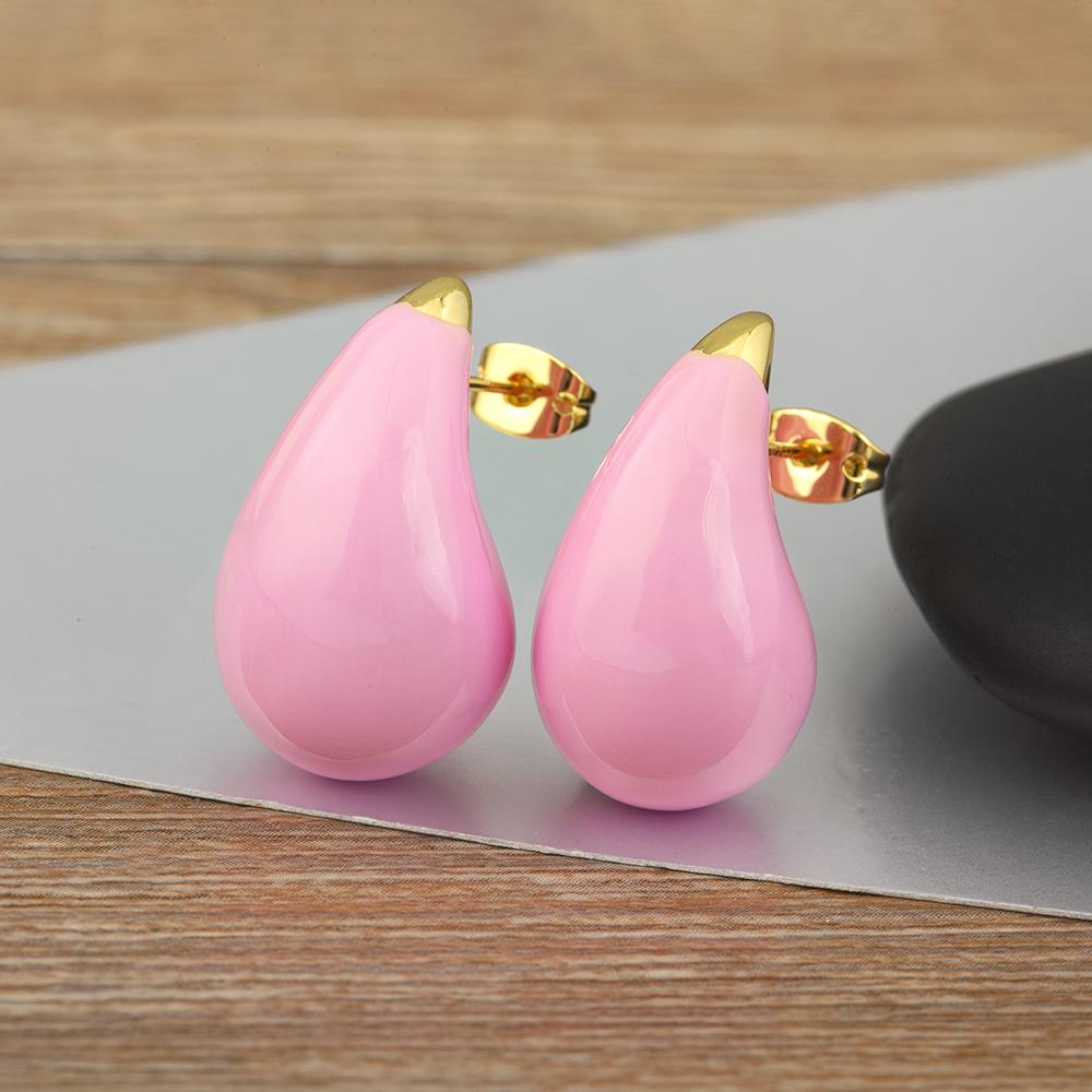 

Nidin New Arrival Waterdrop Shape Chunky Dome Charm Earrings 6 Colors For Women Fashion Female Ear Jewelry Accessories Gifts рожевий