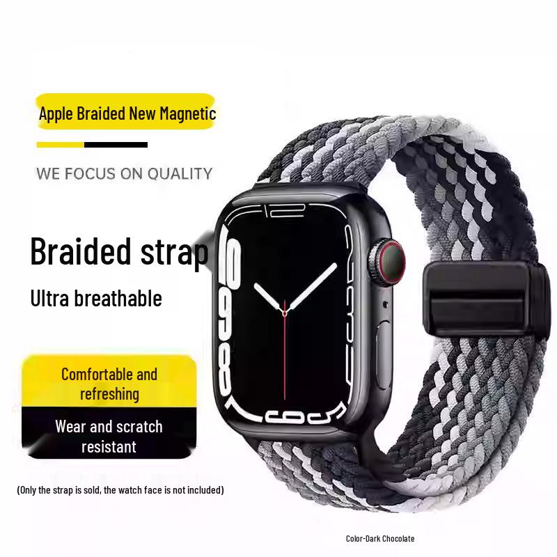 Kompatibles elastisches geflochtenes Magnetarmband aus Nylon für Apple Watch 4, 5, 6 & iWatch 7, 8, 9
