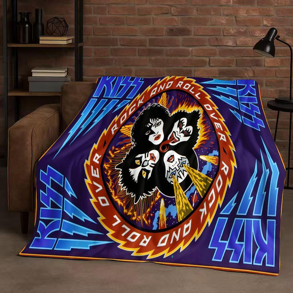 Coperta di Flanella Retro Kiss Rock Heavy Metal Band Gene Simmons, Coperta Morbida Ultra Peluche per Casa Camera da Letto Letto Divano Ufficio