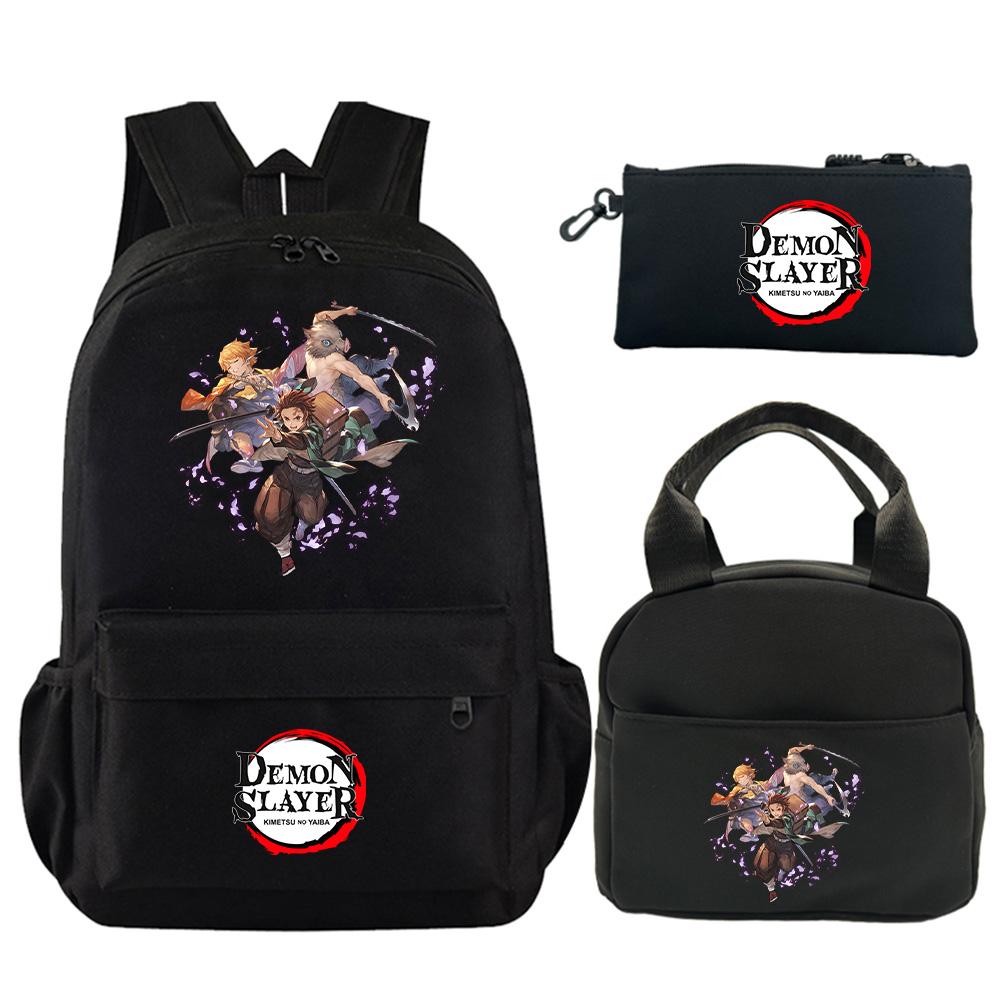 3Pcs/set Anime Demon Slayer Printed Backpack with Shoulder Bag Pencil Case for Teenager Student Large Capacity Waterproof Schoolbag