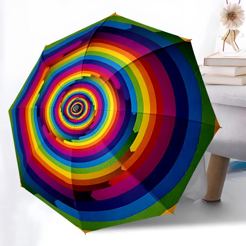 1pc Rainbow Spiral Automatic Open/Close Umbrella, Windproof, Folding Compact Umbrella with Lightweight Design for Women/Men057