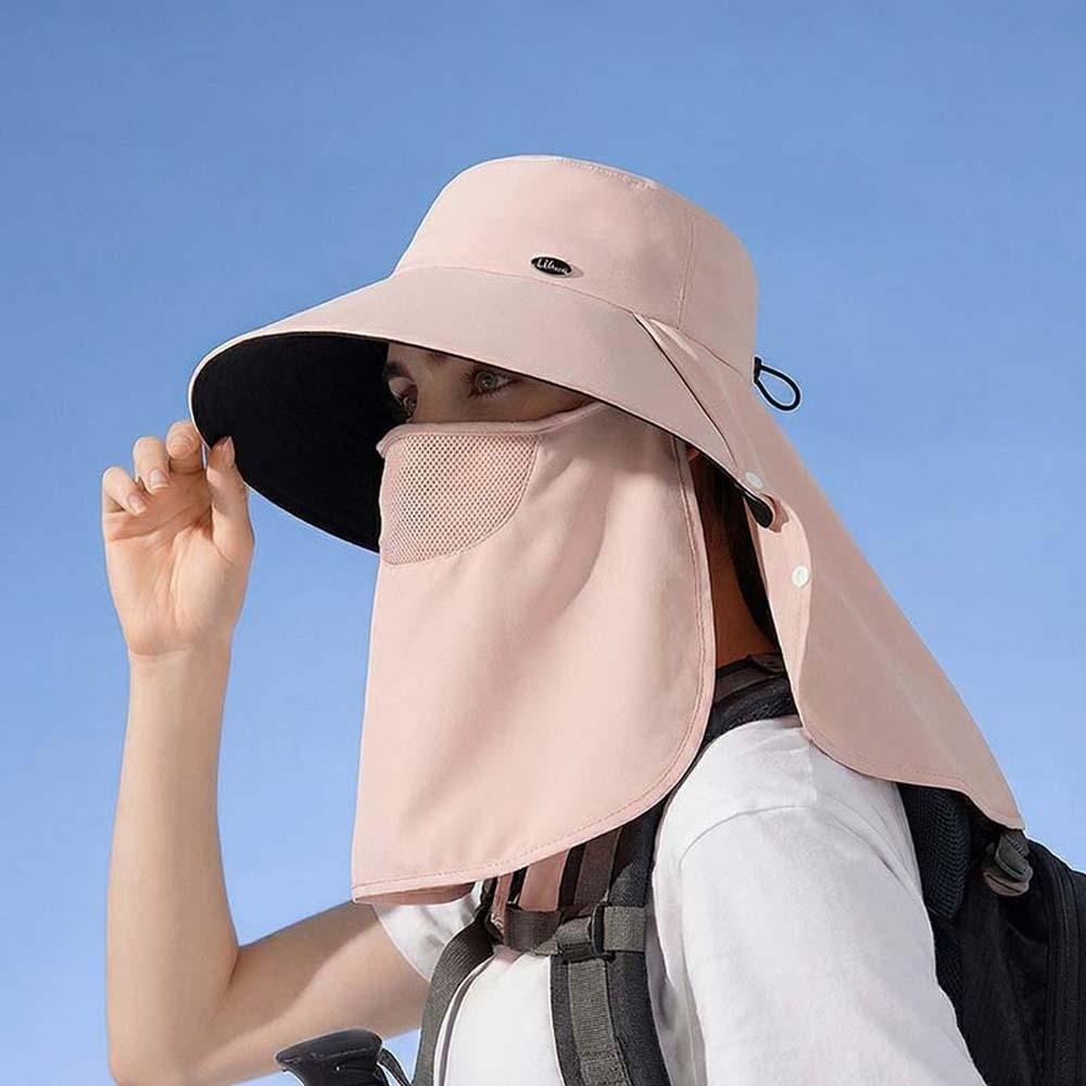 Anti-UV Mask Neck Protection Hat Solid Color Picking Tea Hat Cycling Cap Sunshade Shawl Cap  Travel