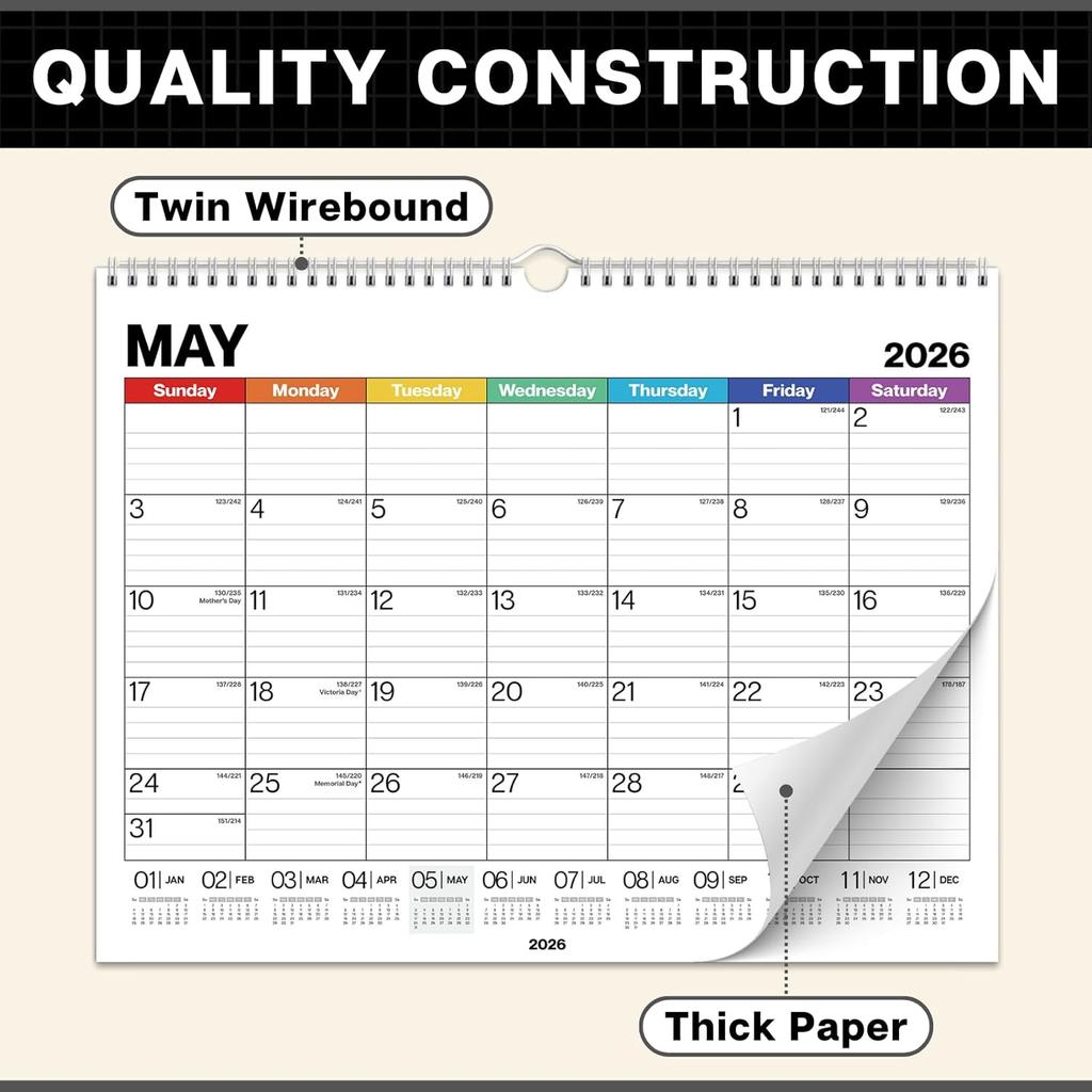 Dunwell 12x15 Wall Calendar 2026 (Colorful), Use Jan to Dec 2026, Large Lined 12 x 15 Monthly Calendar, Professional Styling for Home or Office,