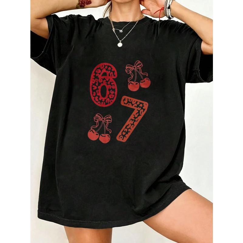 Oversized T Shirt Black Leopard Print Numbers And Cherries Graphic Tee For Casual Wear And Street Style