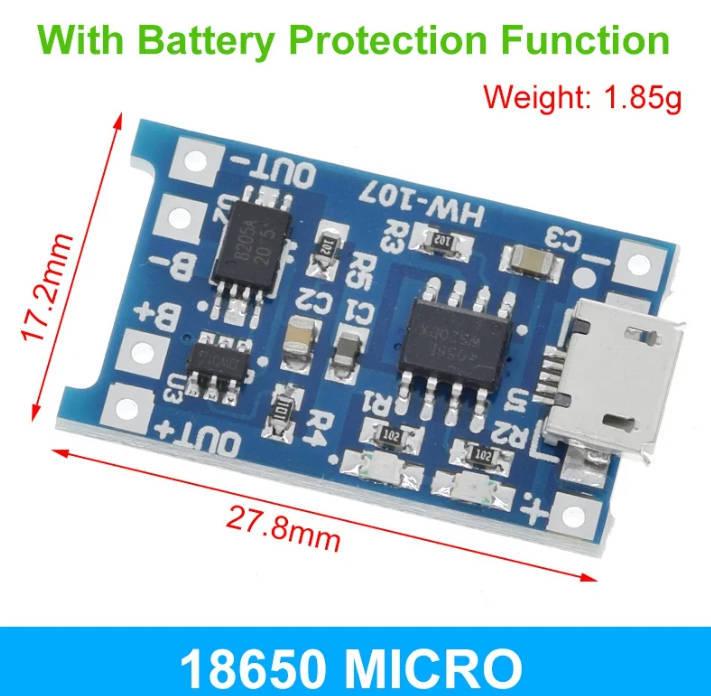 TP4056 18650 Lithium Battery Charger Board | 3.7V/3.6V/4.2V with 1A Overcharge & Over-discharge Protection