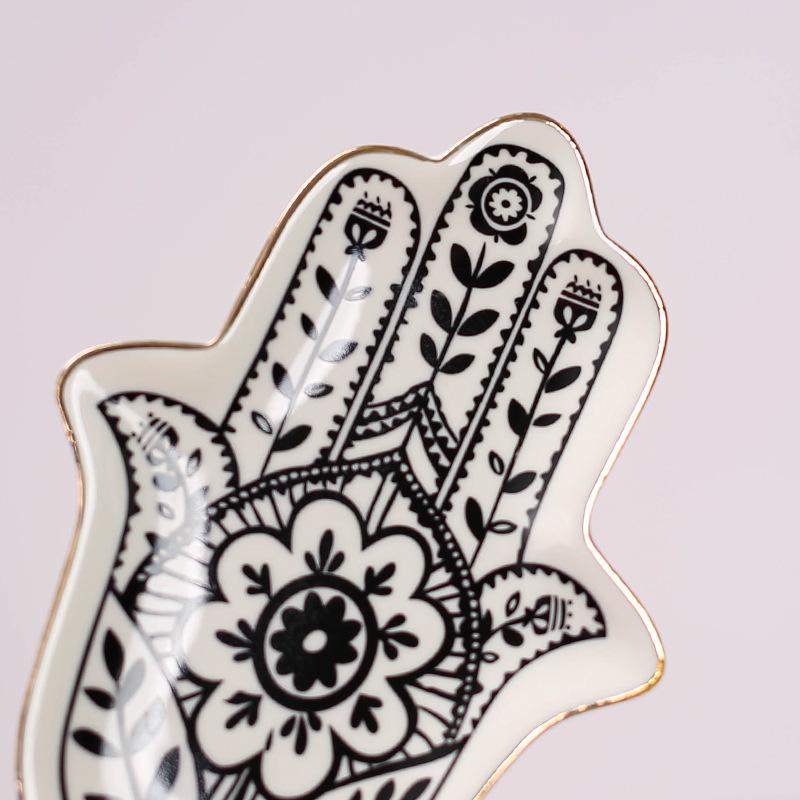 Hand-Shaped Gold Rim Ceramic Jewelry Tray with Custom Logo Design