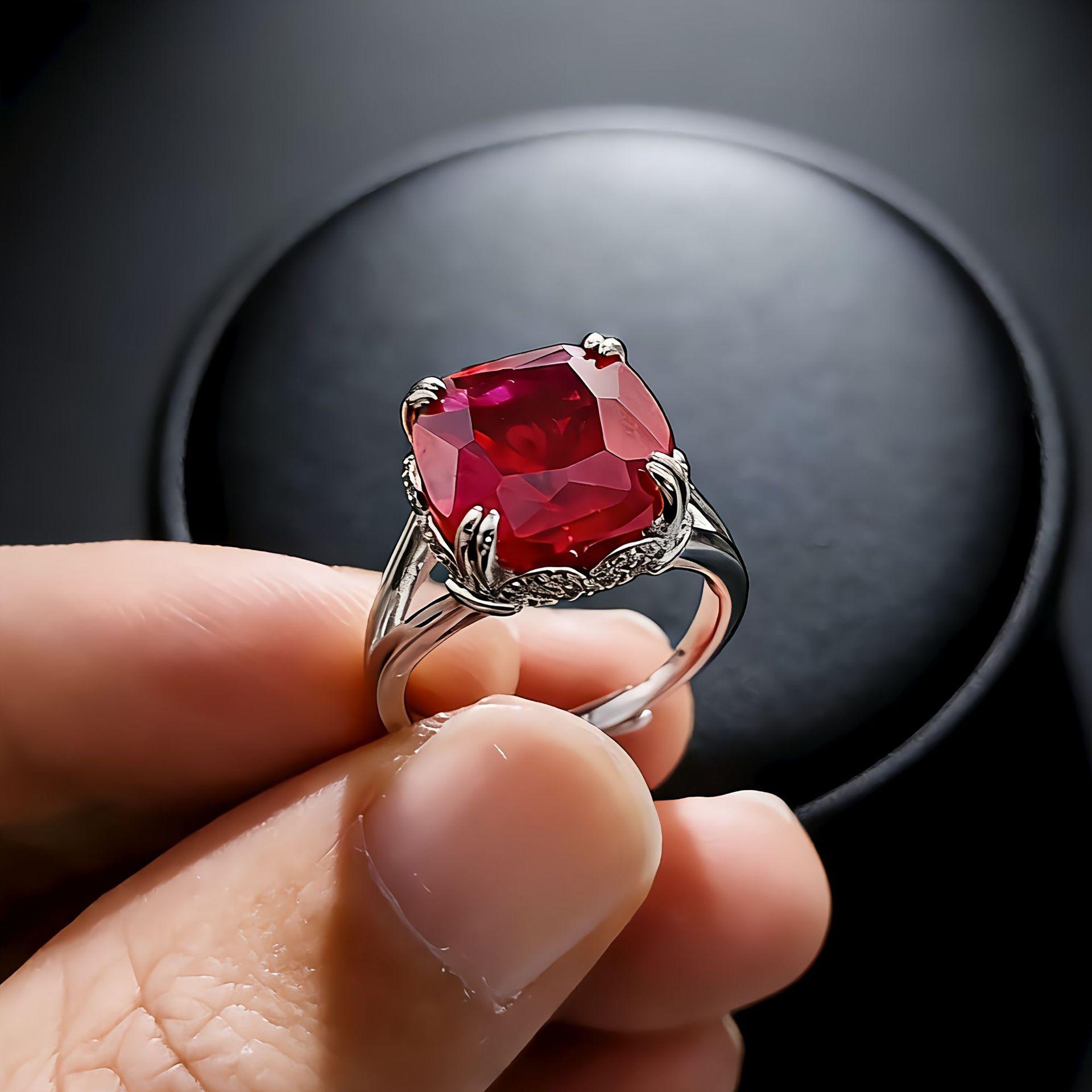 

Jewelry Imitation Fat Square Ruby Emerald Ring Simple Fashion Square Colored Treasure Ring opening adjustable