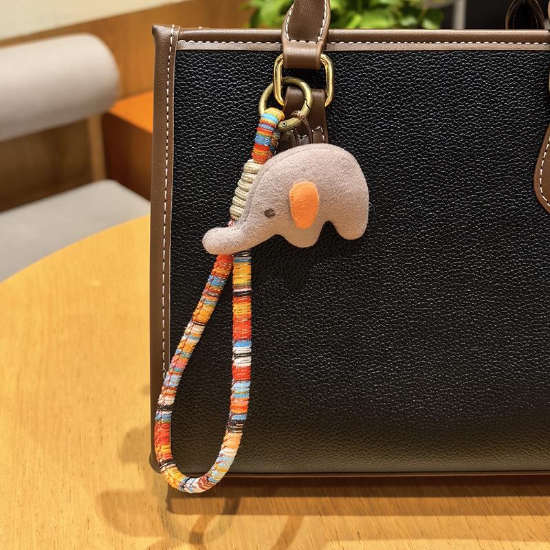 Cute Felt Elephant Bag Charm, Minimalist Elephant Keychain with Braided Rope Clip