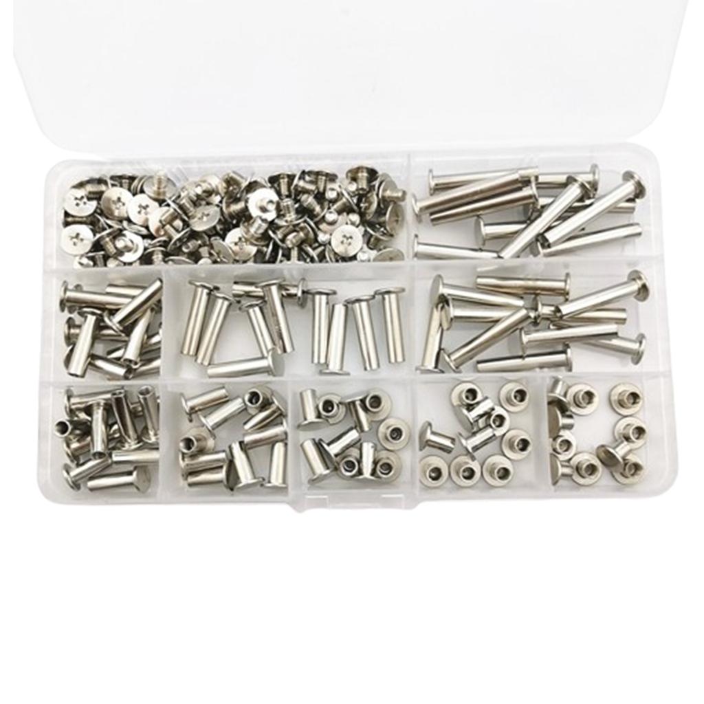 90Sets Round Flat Head Chicago Screws Buttons Metal Studs Rivets Stainless Steel Post Binding Screw for Leather Crafting