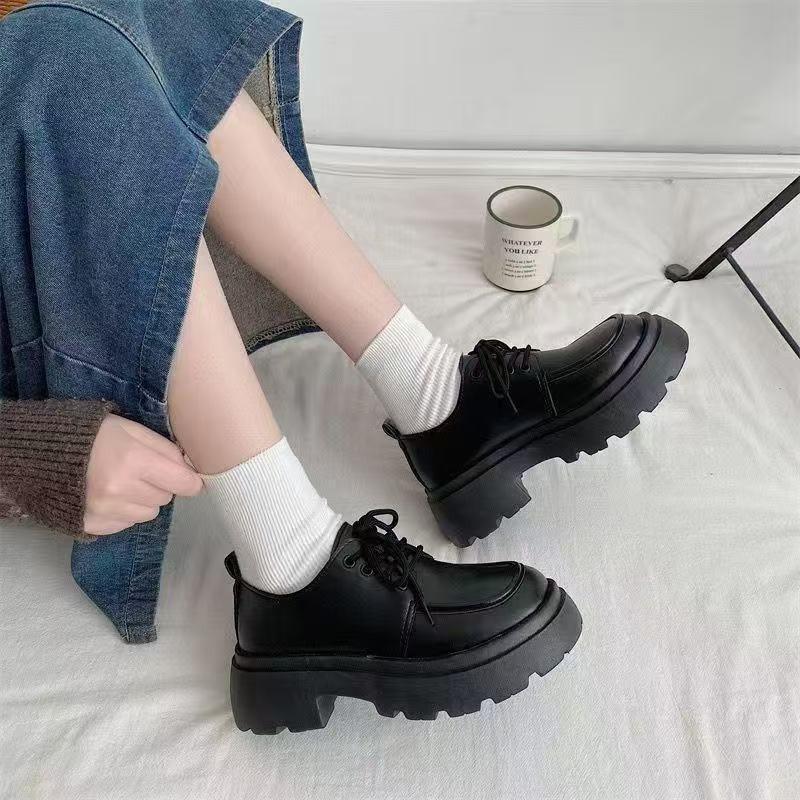 Spice girl platform small leather shoes women's tide British college style new height increase versatile single shoes