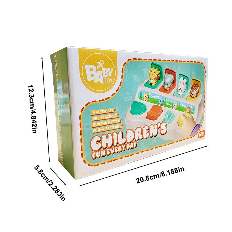 צעצוע פופ-אפ חיות לתינוק עם כפתורים וצבעים צעצוע מונטסורי של סיבה ותוצאה