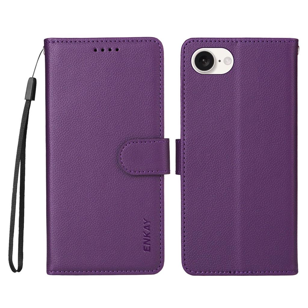 ENKAY HAT PRINCE For iPhone 16e Wallet Case with Strap RFID Blocking Leather Stand Phone Cover